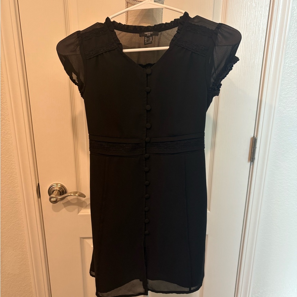 Forever 21 Black Mini Dress with Button Detail